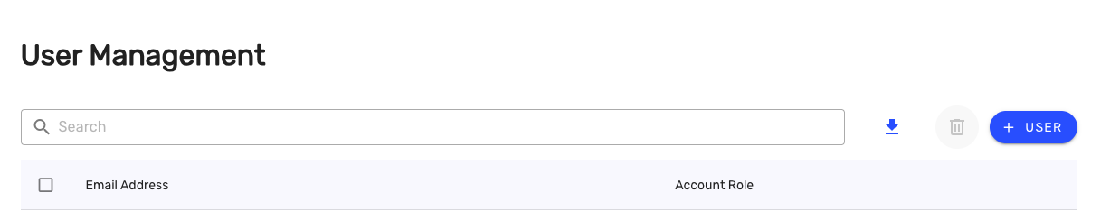 User management interface displaying search bar and user account roles section.